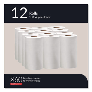 General Clean X60 Cloths, Small Roll, 9.8 x 13.4, White, 130/Roll, 12 Rolls/Carton
