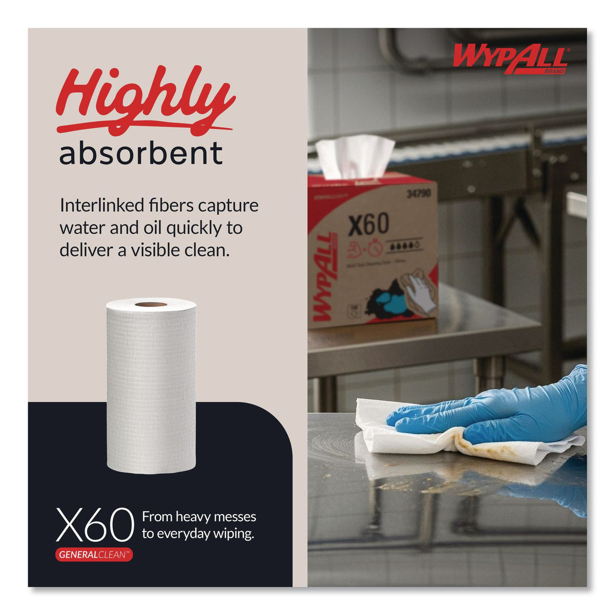 General Clean X60 Cloths, Small Roll, 9.8 x 13.4, White, 130/Roll, 12 Rolls/Carton