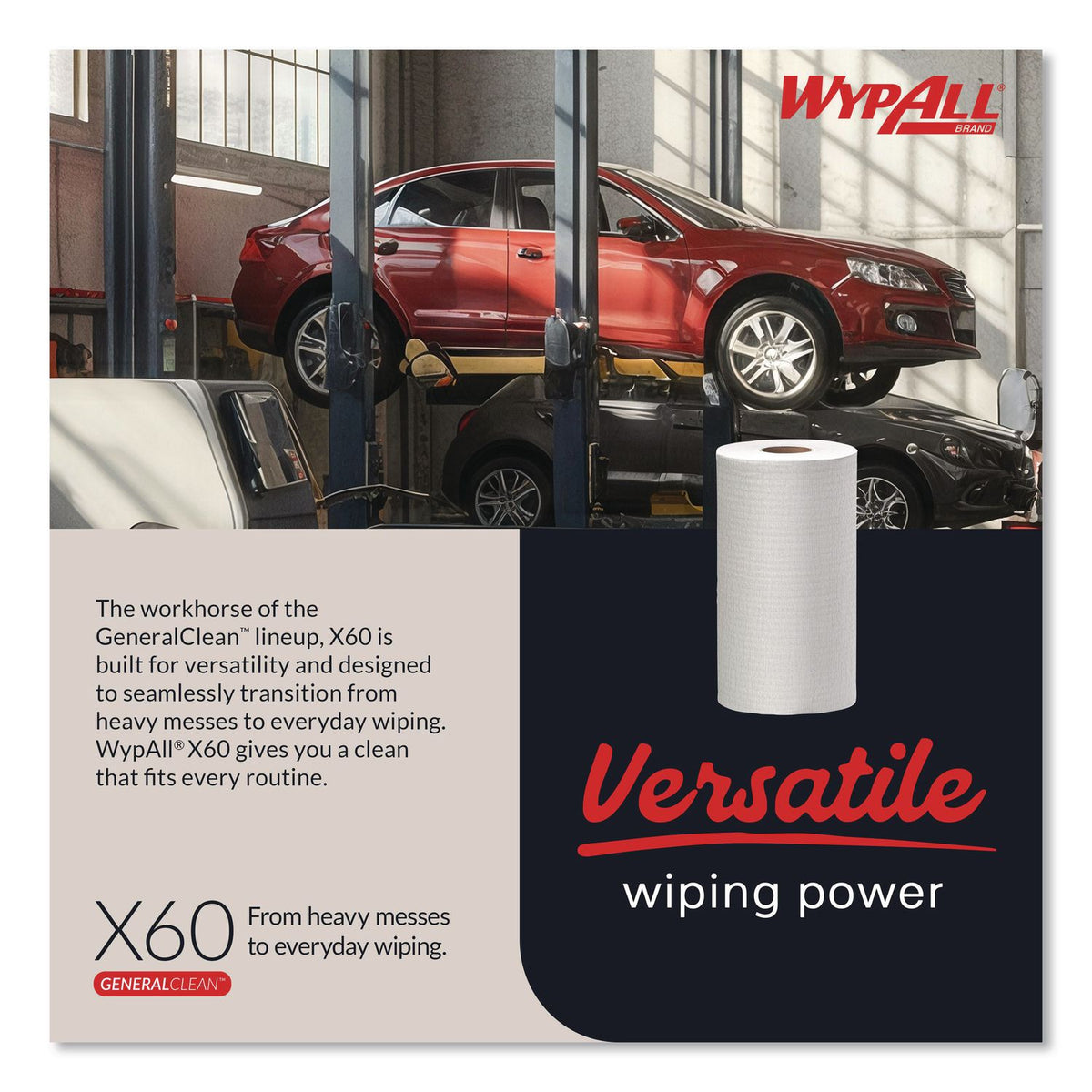 General Clean X60 Cloths, Small Roll, 9.8 x 13.4, White, 130/Roll, 12 Rolls/Carton