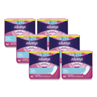 Thin Daily Panty Liners, Regular, 120/Pack, 6 Packs/Carton