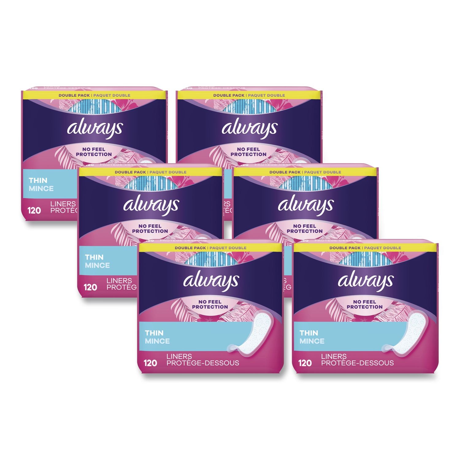Thin Daily Panty Liners, Regular, 120/Pack, 6 Packs/Carton