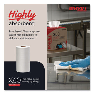 General Clean X60 Cloths, Small Roll, 13.5 x 19.6, White, 130/Roll, 6 Rolls/Carton