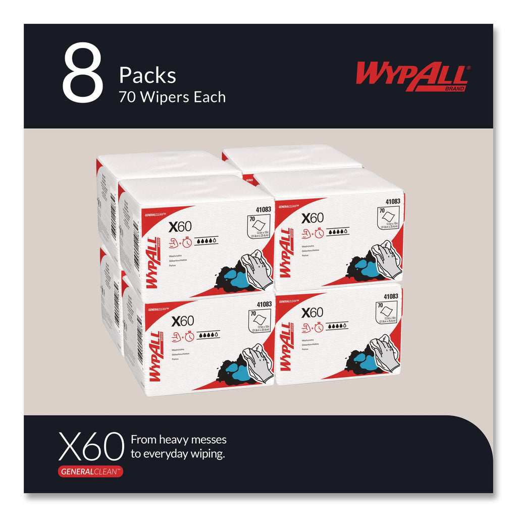 General Clean X60 Cloths, 1/4 Fold, 12.5 x 10, White, 70/Pack, 8 Packs/Carton