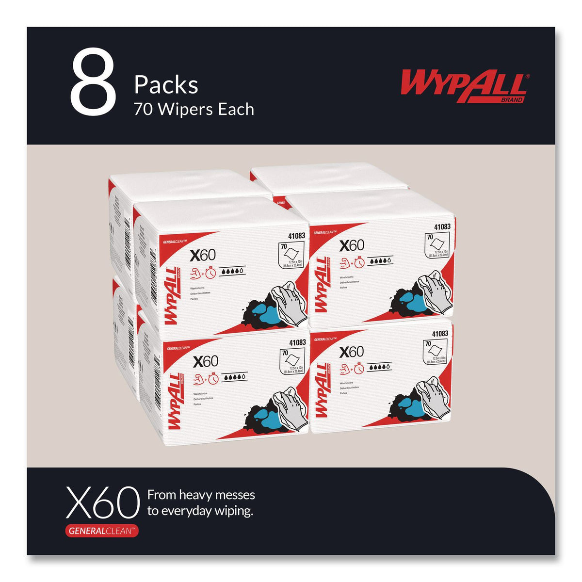 General Clean X60 Cloths, 1/4 Fold, 12.5 x 10, White, 70/Pack, 8 Packs/Carton