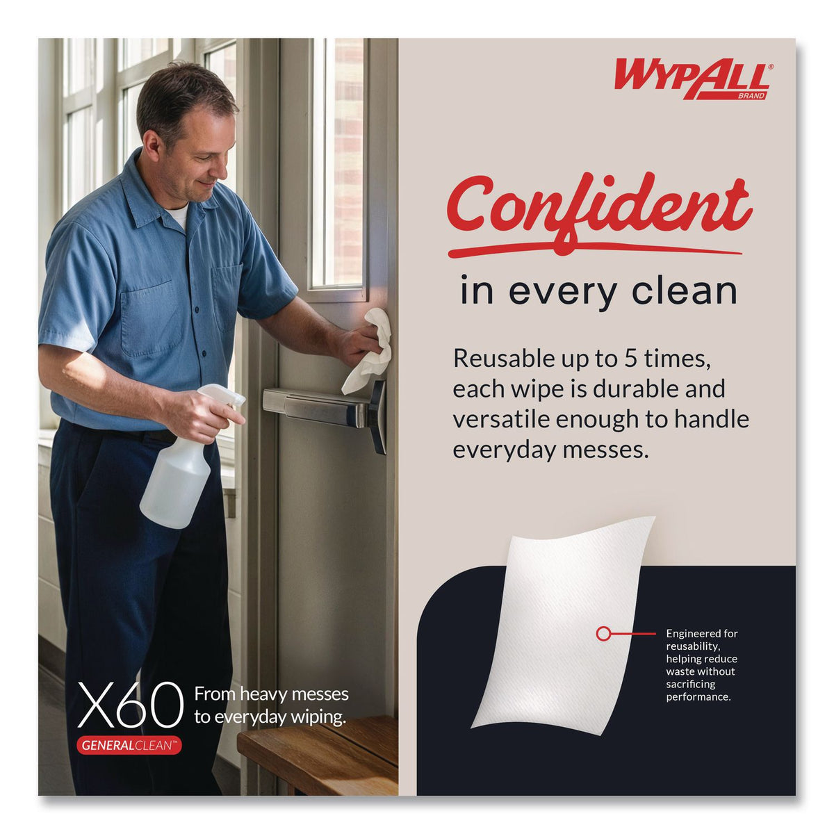 General Clean X60 Cloths, 1/4 Fold, 12.5 x 10, White, 70/Pack, 8 Packs/Carton