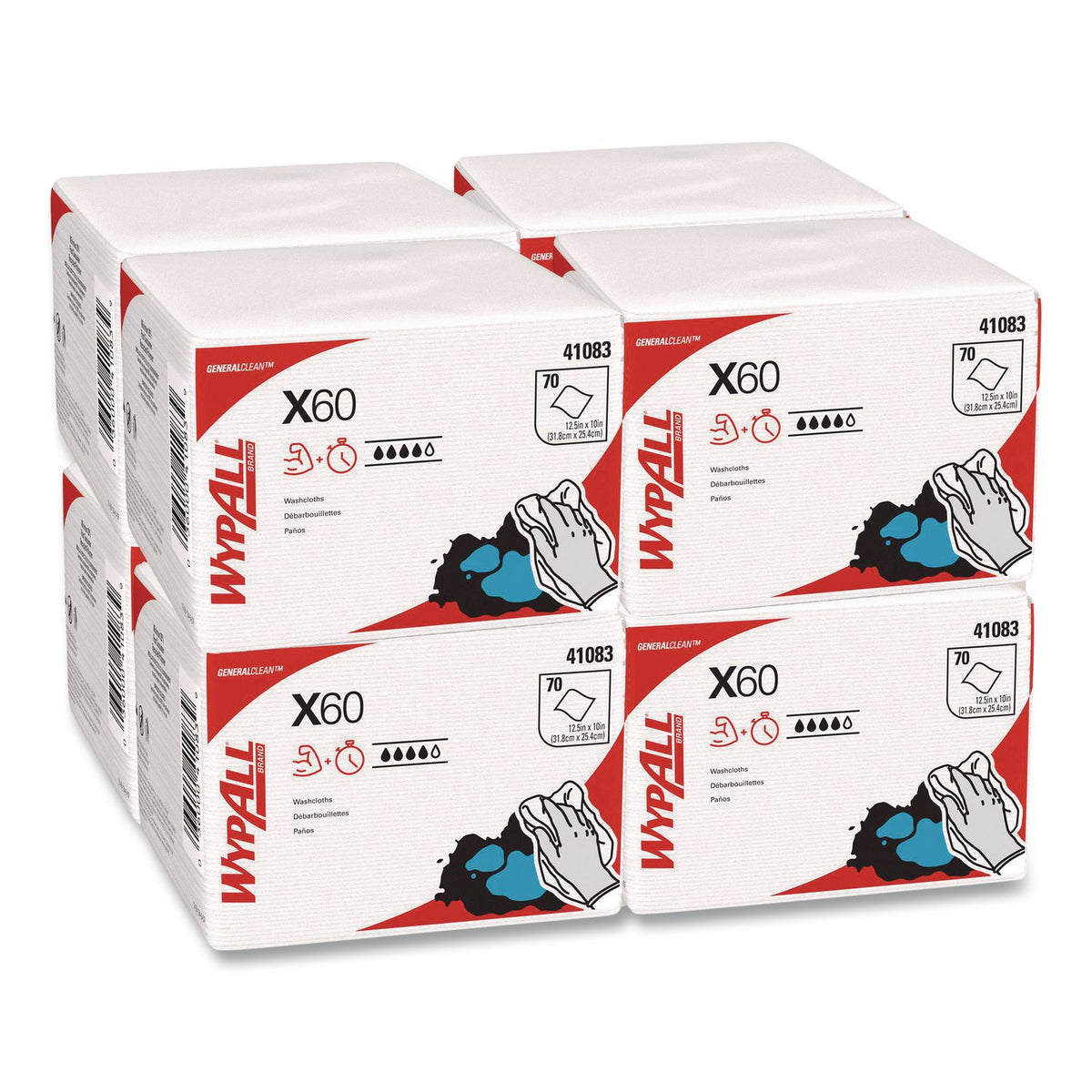 General Clean X60 Cloths, 1/4 Fold, 12.5 x 10, White, 70/Pack, 8 Packs/Carton