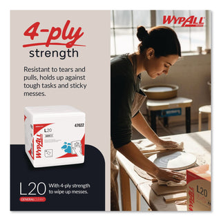 L20 Towels, 1/4 Fold, 4-Ply, 12.5 x 13, Unscented, White, 68/Pack, 12 Packs/Carton
