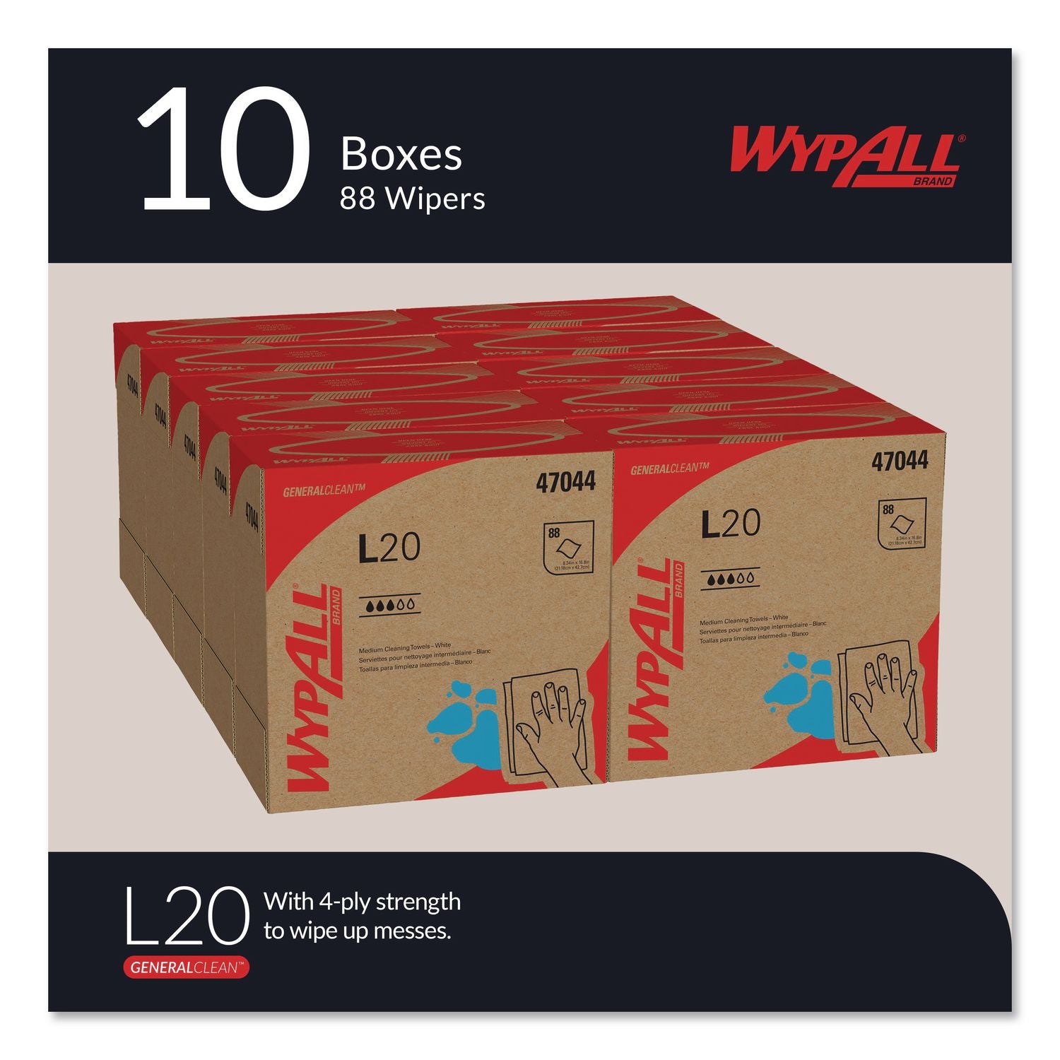 L20 Towels, POP-UP Box, 4-Ply, 9.1 x 16.8, Unscented, White, 88/Box, 10 Boxes/Carton