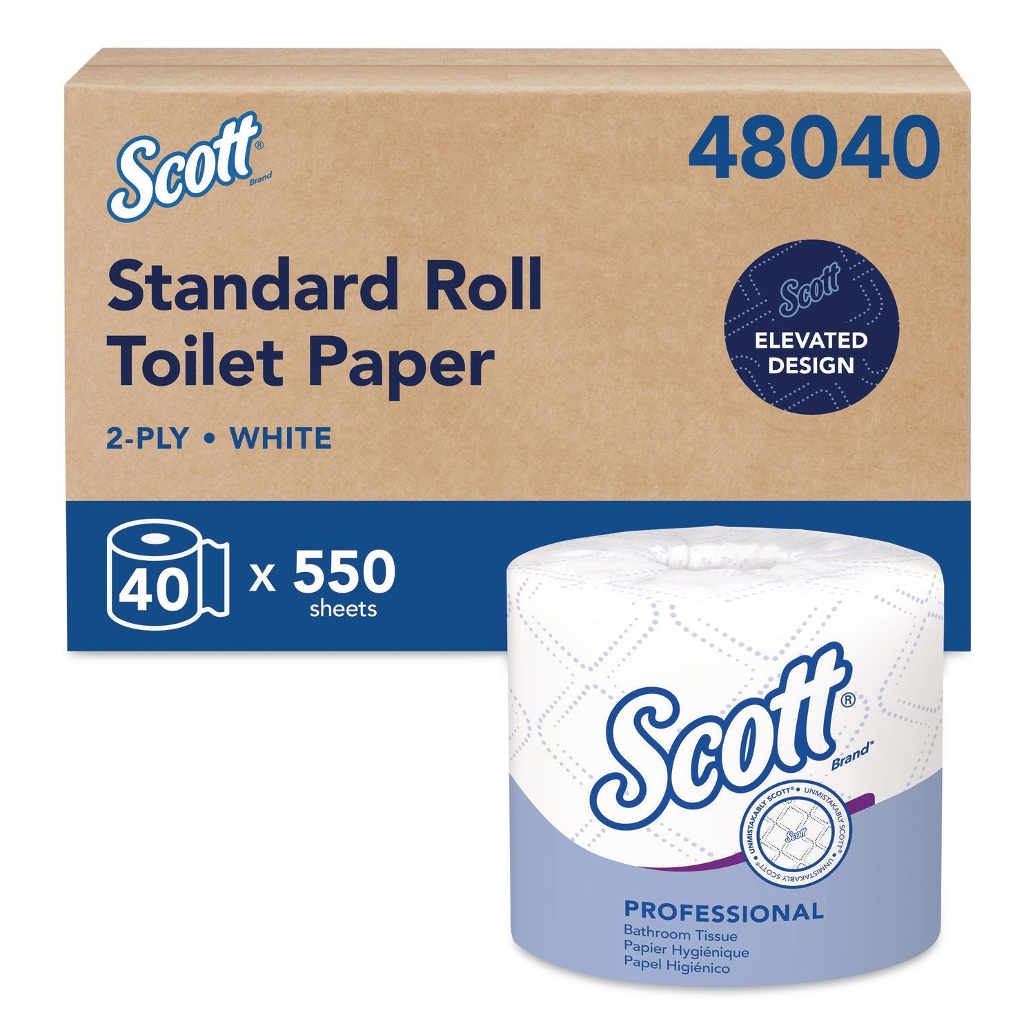 Essential Standard Roll Bathroom Tissue, Septic Safe, 2-Ply, White, 550 Sheets/Roll, 40 Rolls/Carton