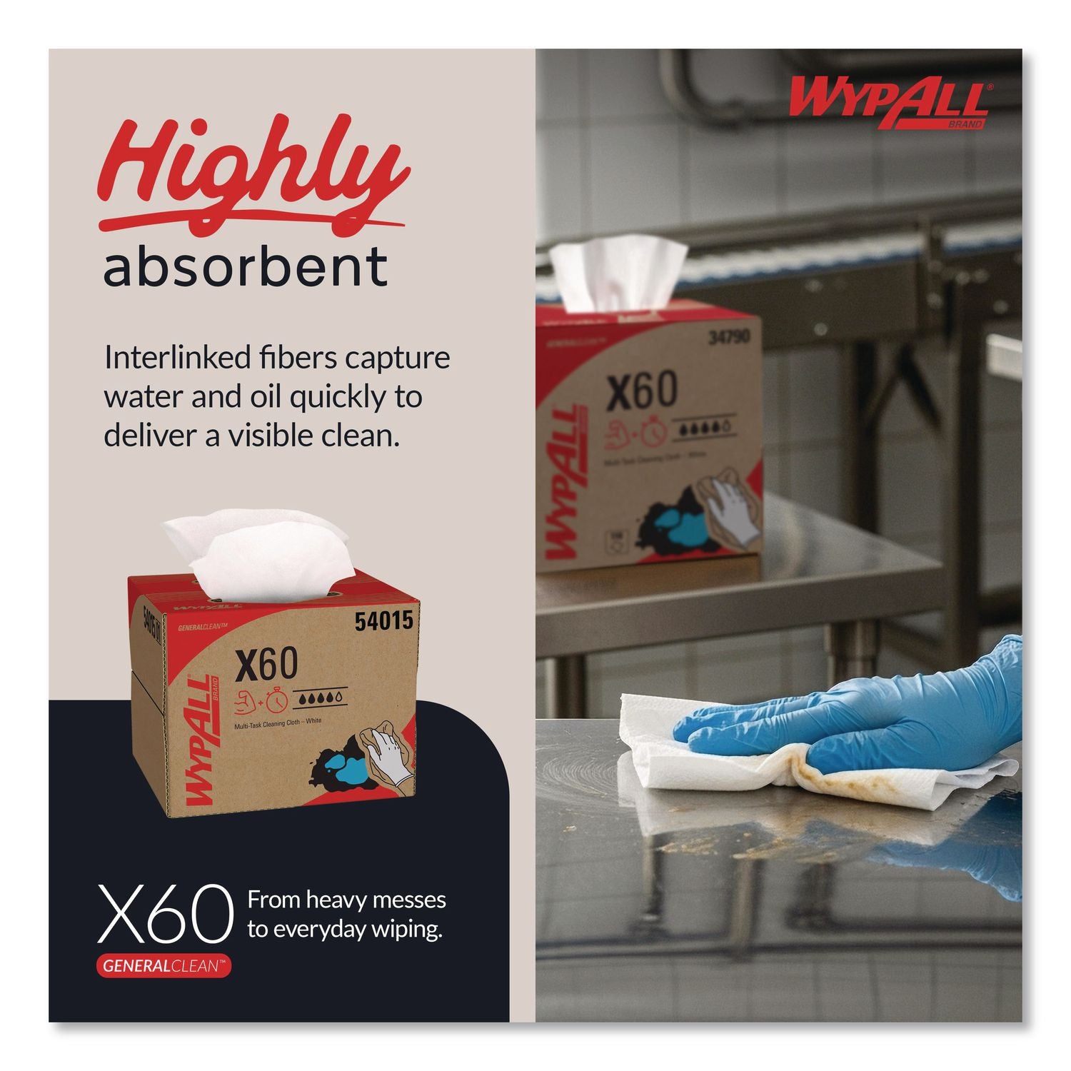 General Clean X60 Cloths, 12.5 x 16.8, White, 236/Carton