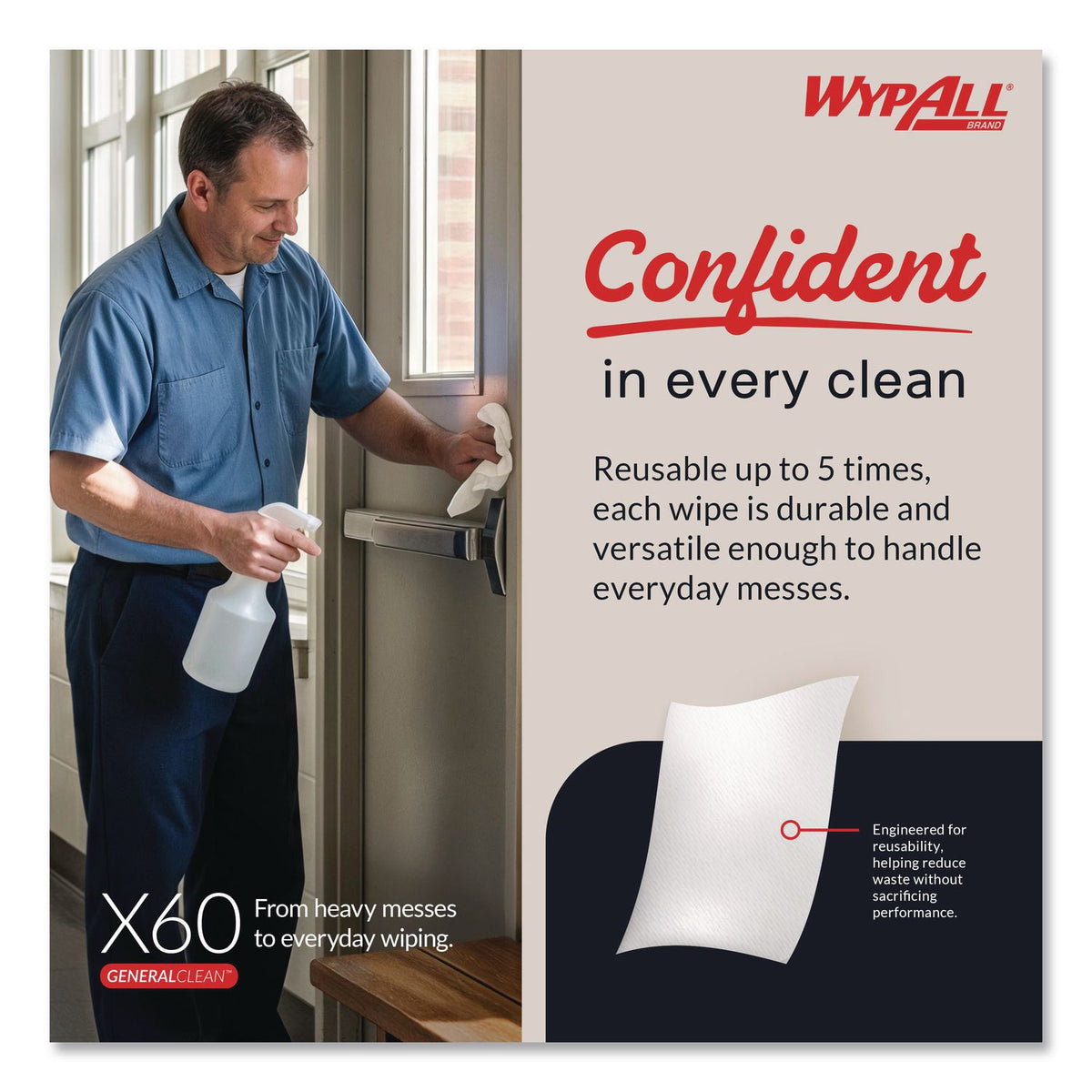 General Clean X60 Cloths, 12.5 x 16.8, White, 236/Carton