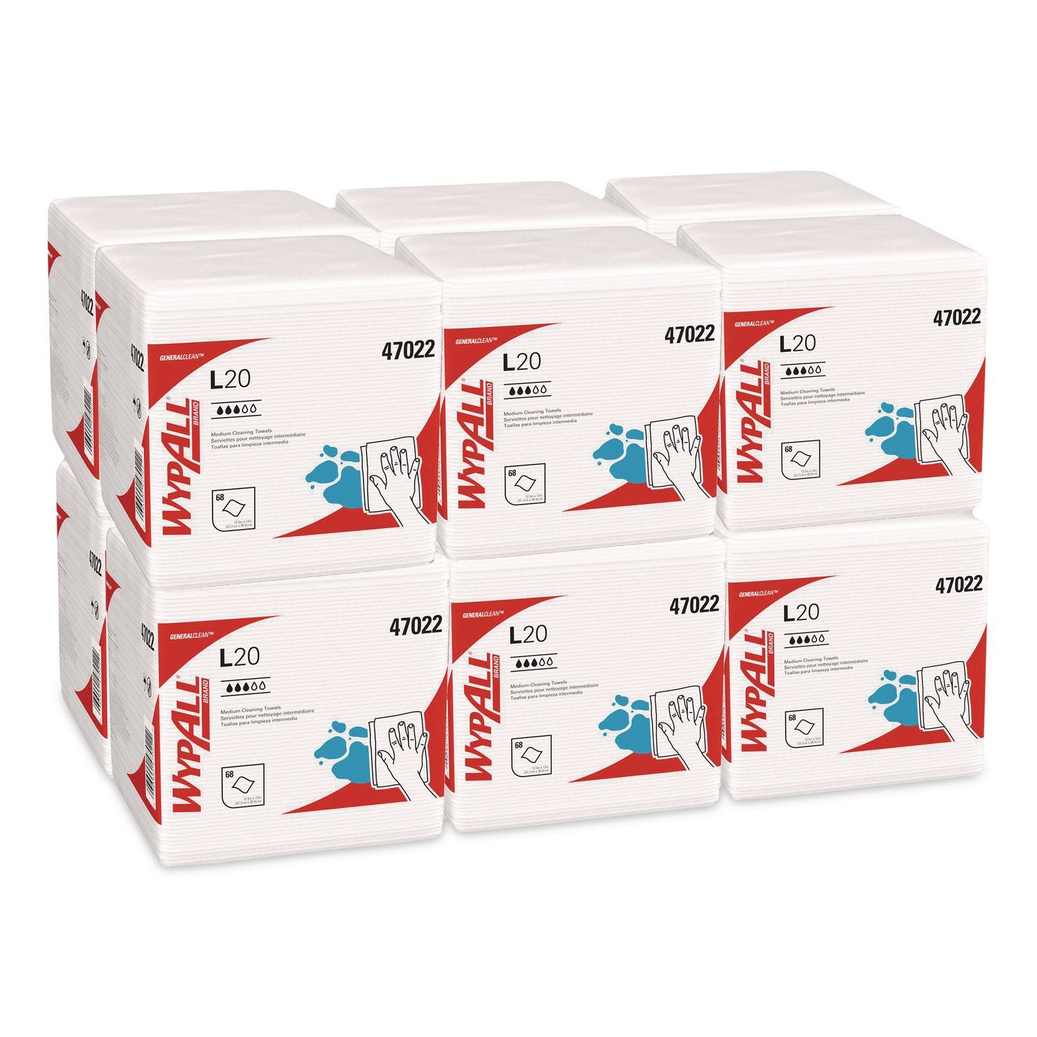 L20 Towels, 1/4 Fold, 4-Ply, 12.5 x 13, Unscented, White, 68/Pack, 12 Packs/Carton
