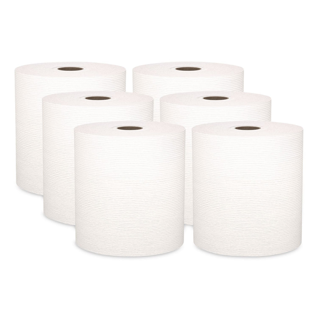 Hard Roll Paper Towels with Premium Absorbency Pockets, 1-Ply, 8" x 600 ft, 1.75" Core, White, 6 Rolls/Carton