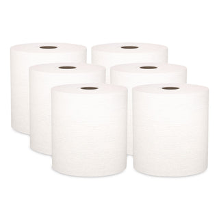 Hard Roll Paper Towels with Premium Absorbency Pockets, 1-Ply, 8" x 600 ft, 1.75" Core, White, 6 Rolls/Carton