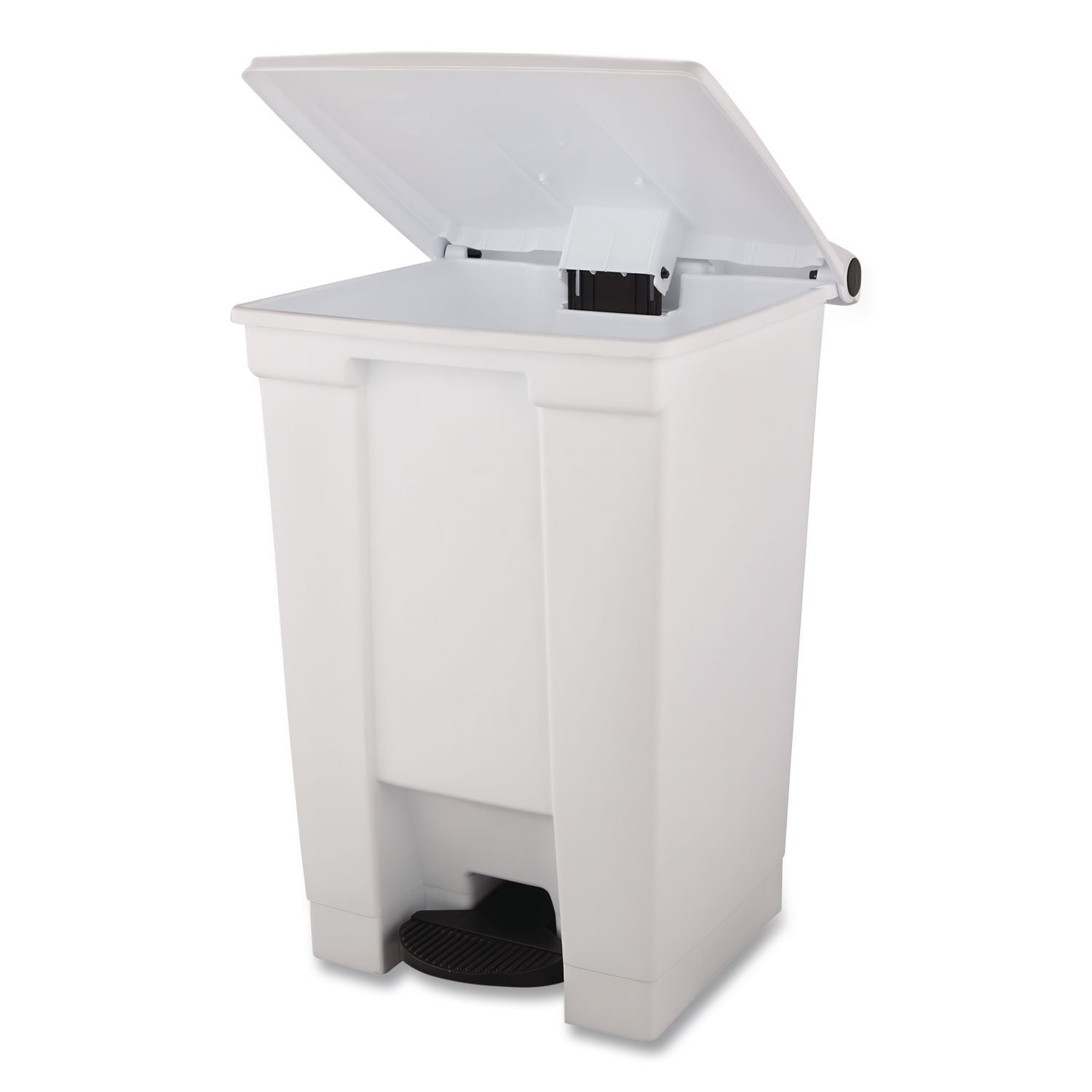 Indoor Utility Step-On Waste Container, Square, Plastic, 12gal, White