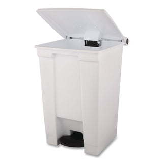 Indoor Utility Step-On Waste Container, Square, Plastic, 12gal, White