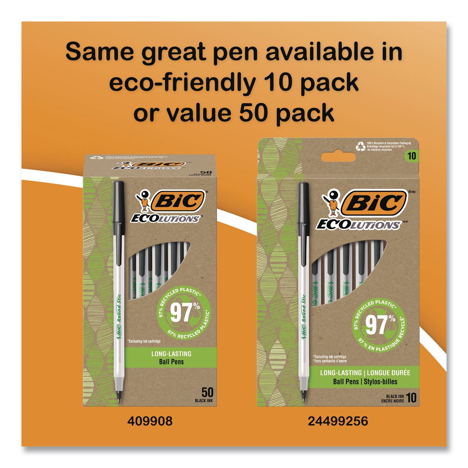 BIC Round Stic Ballpoint Pens - Medium Pen Point - Black - 10 / Pack