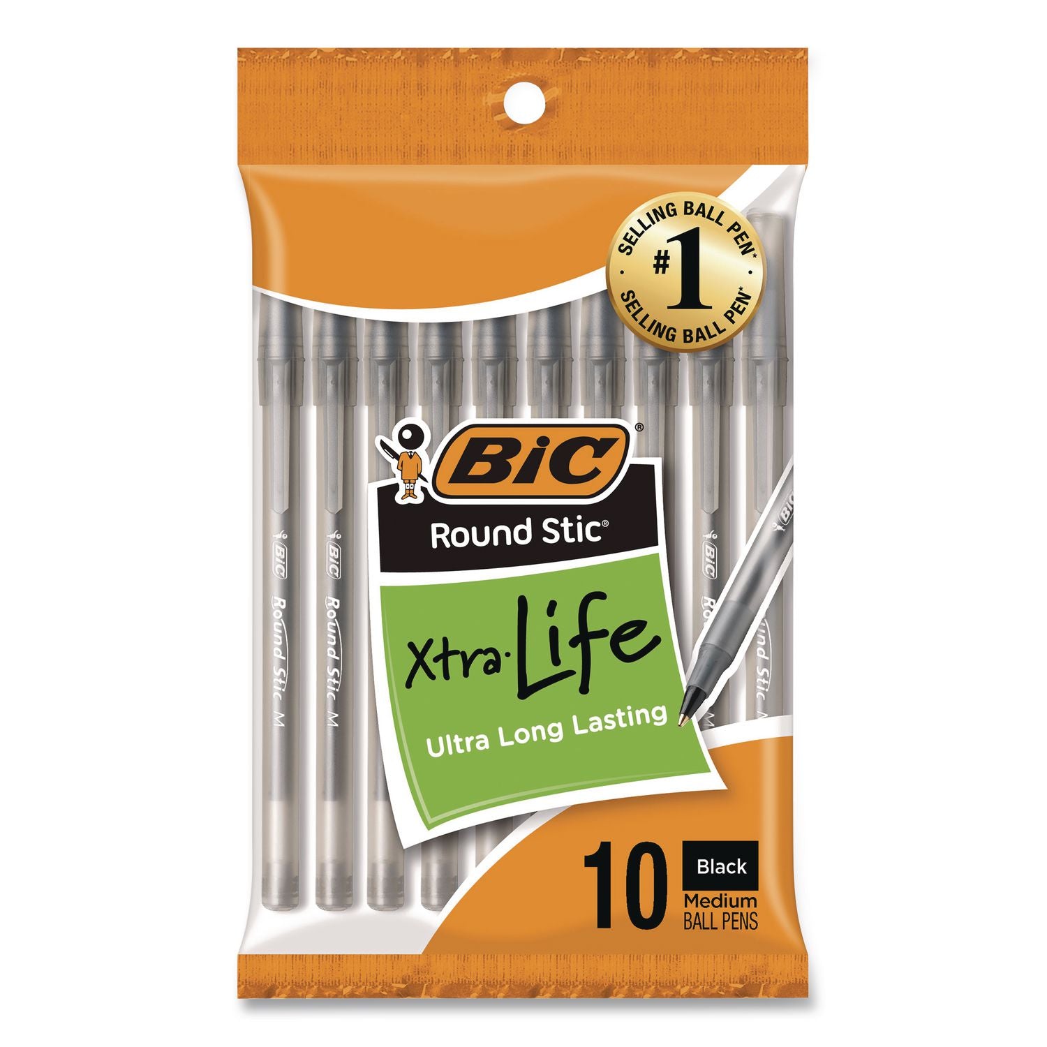 BIC Round Stic Ballpoint Pens - Medium Pen Point - Black - 10 / Pack