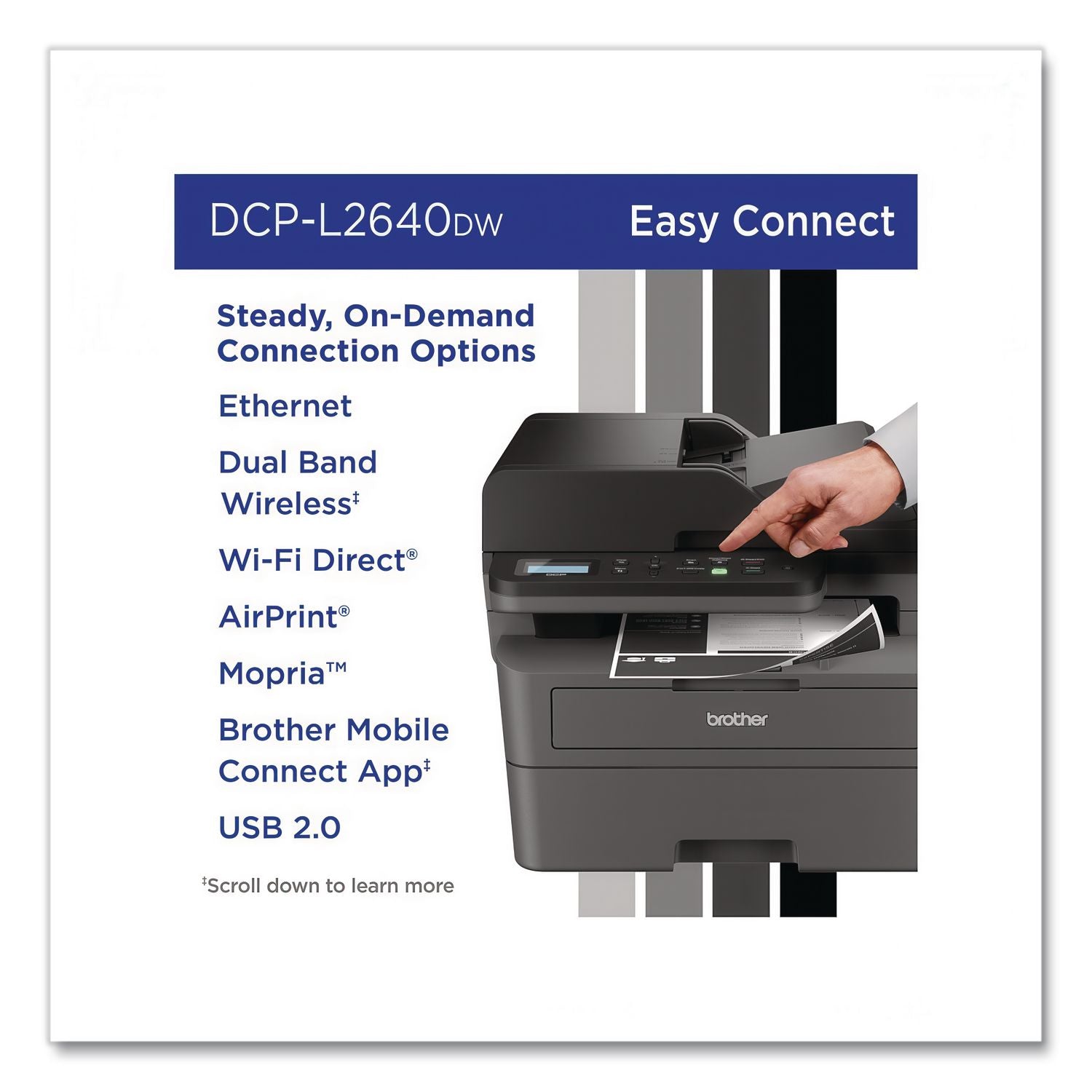 DCP-L2640DW Wireless Compact Monochrome Multifunction Laser Printer, Copy/Print/Scan