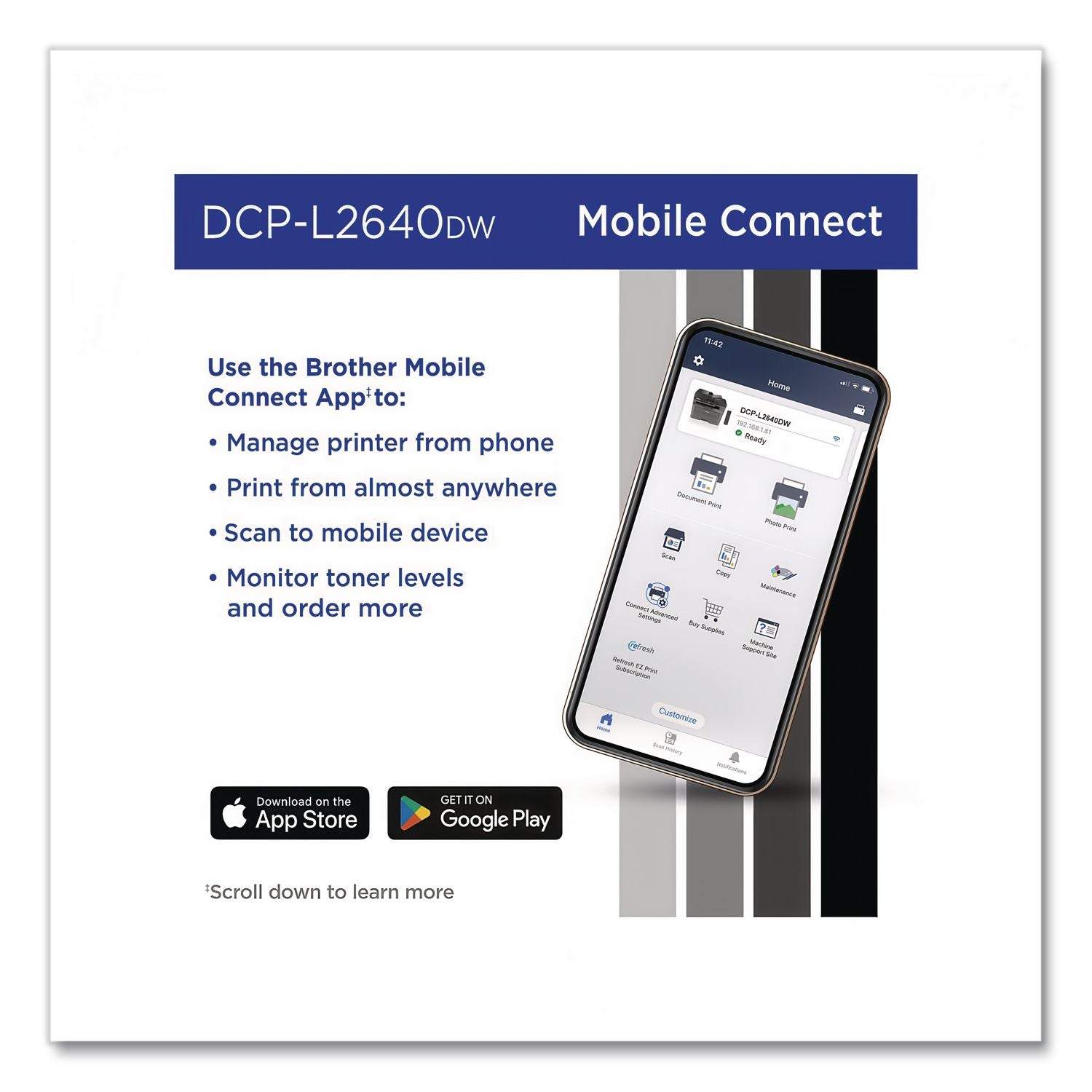 DCP-L2640DW Wireless Compact Monochrome Multifunction Laser Printer, Copy/Print/Scan