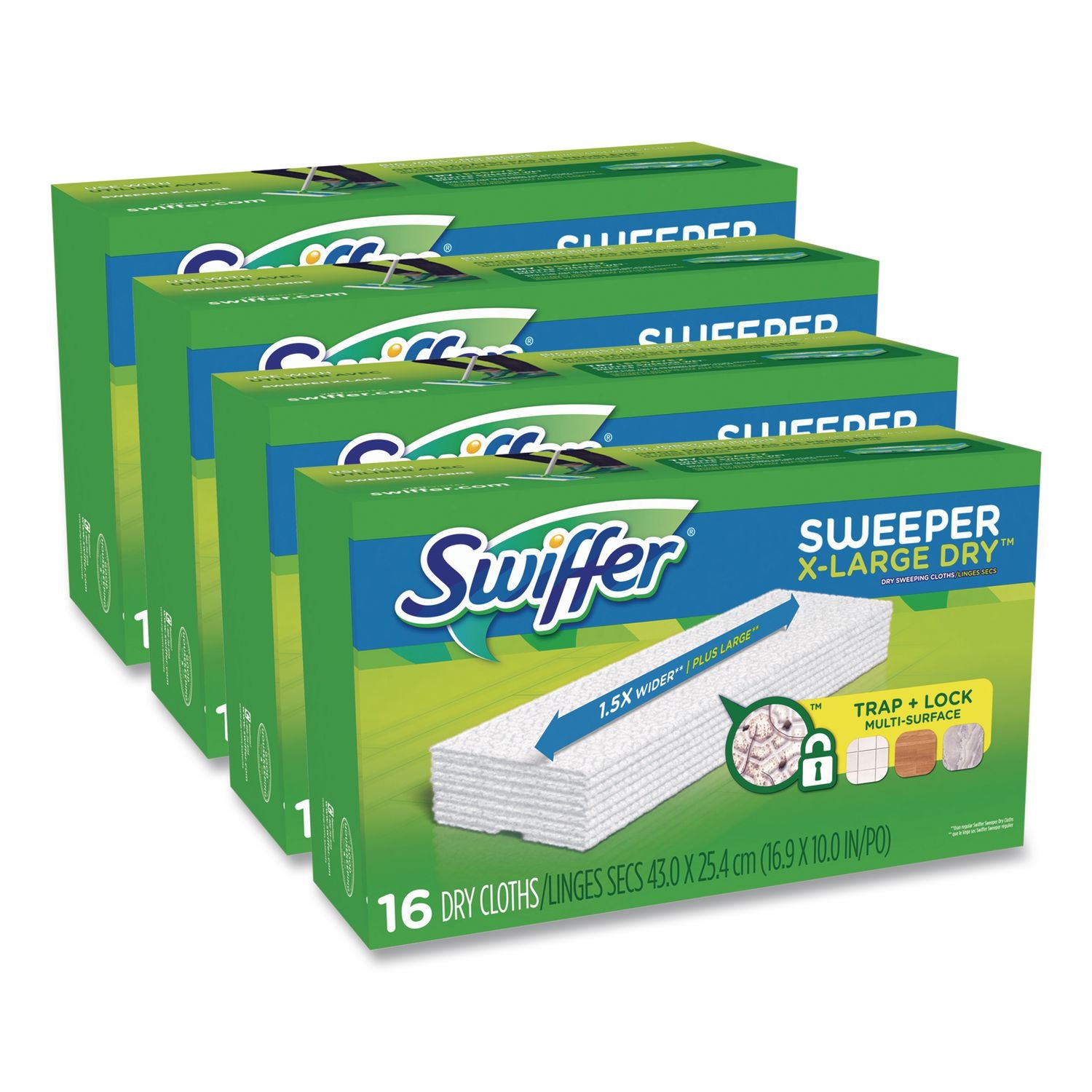 Sweeper XL Dry Refill Cloths, 16.9" x 9.8", White, 16/Box