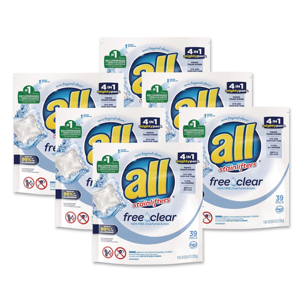 Mighty Pacs Free and Clear Super Concentrated Laundry Detergent, 39/Pack, 6 Packs/Carton