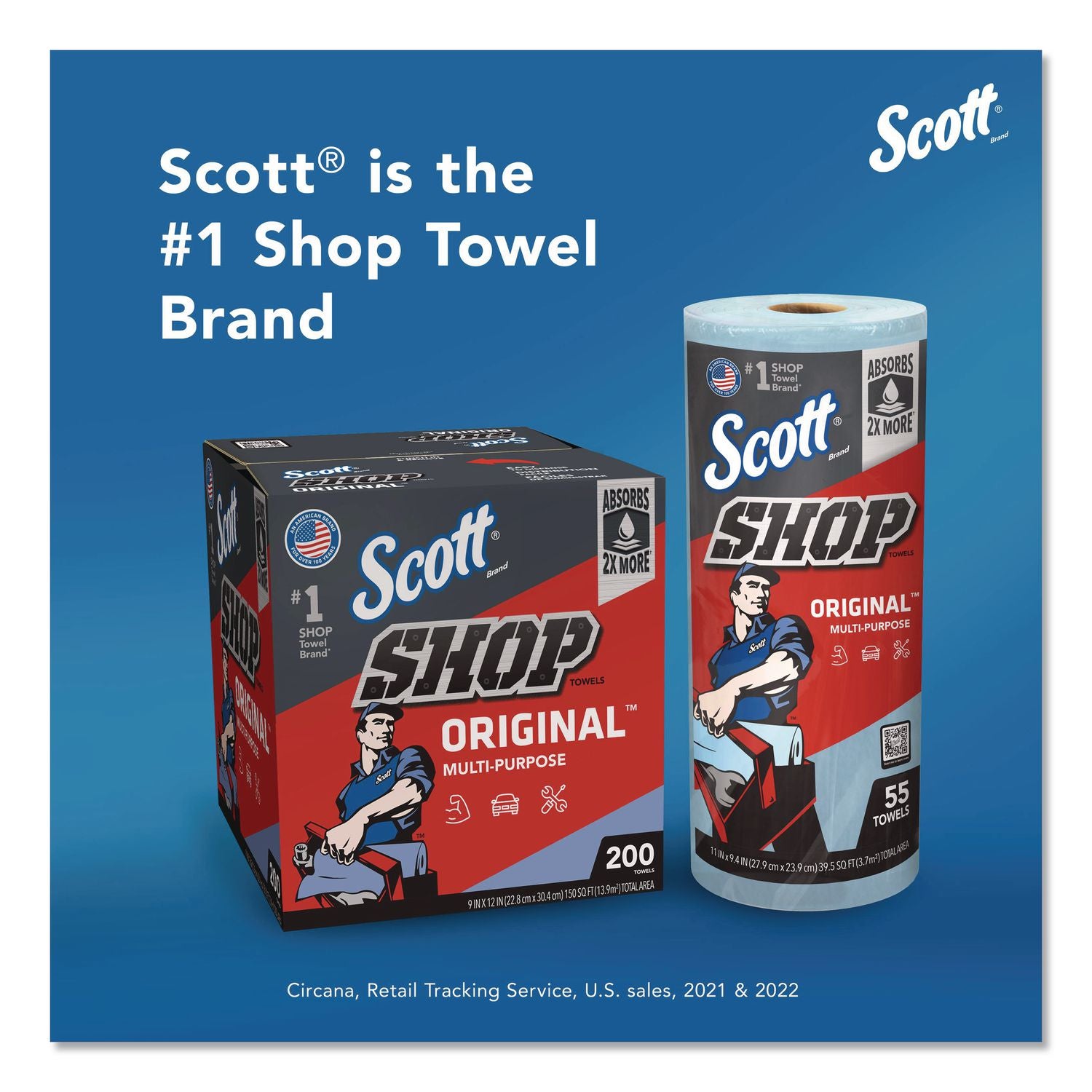 Shop Towels, POP-UP Box, 1-Ply, 9 x 12, Blue, 200/Box, 8 Boxes/Carton