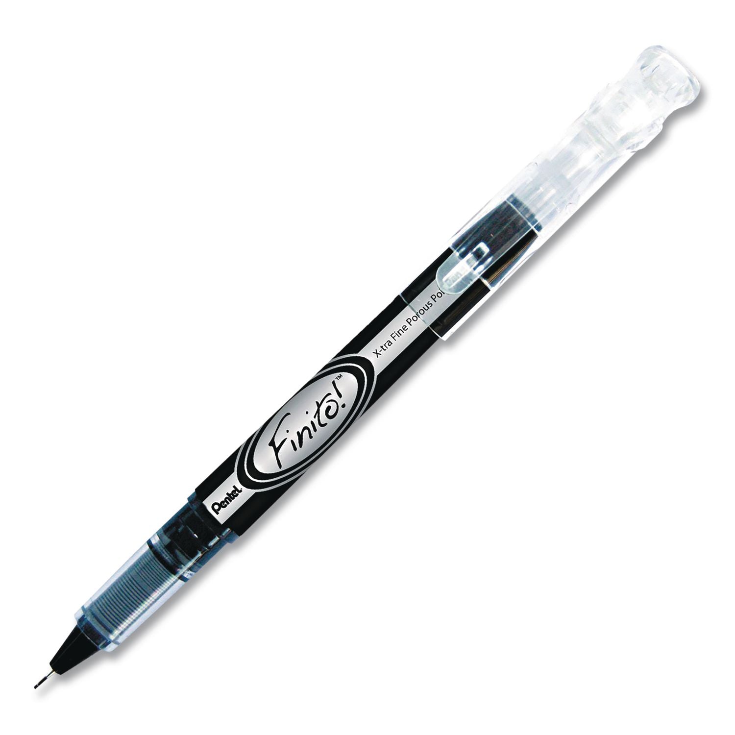 Finito! Porous Point Pen, Stick, Extra-Fine 0.4 mm, Black Ink, Black/Silver/Clear Barrel