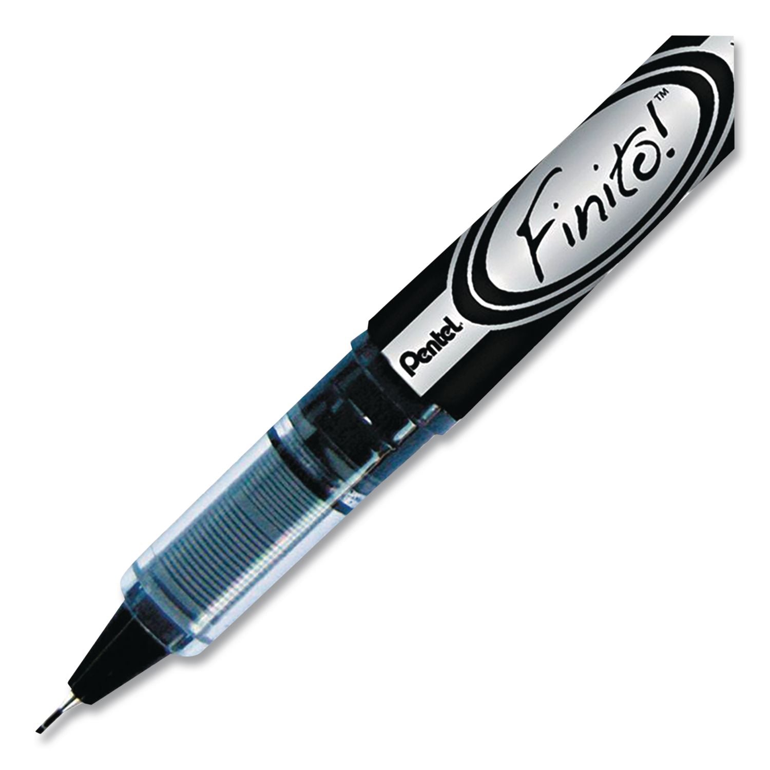 Finito! Porous Point Pen, Stick, Extra-Fine 0.4 mm, Black Ink, Black/Silver/Clear Barrel