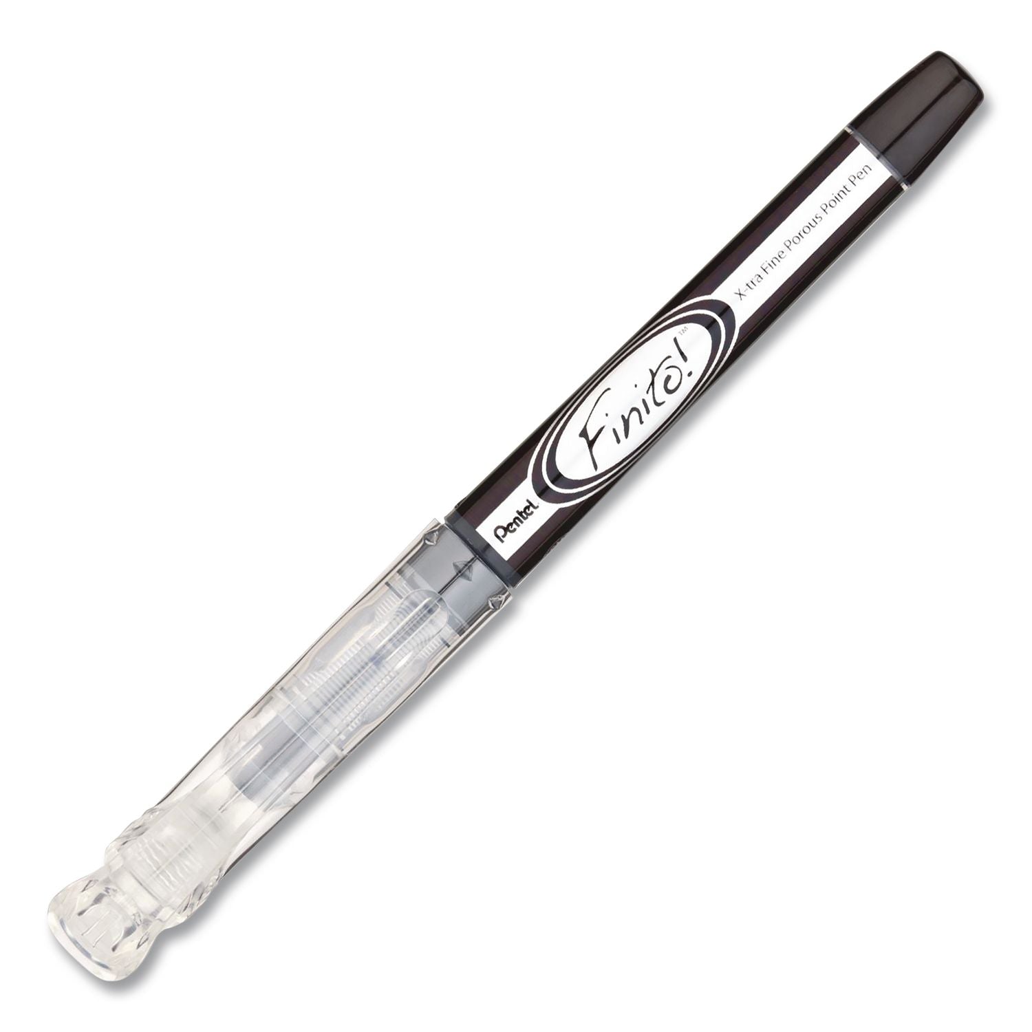 Finito! Porous Point Pen, Stick, Extra-Fine 0.4 mm, Black Ink, Black/Silver/Clear Barrel