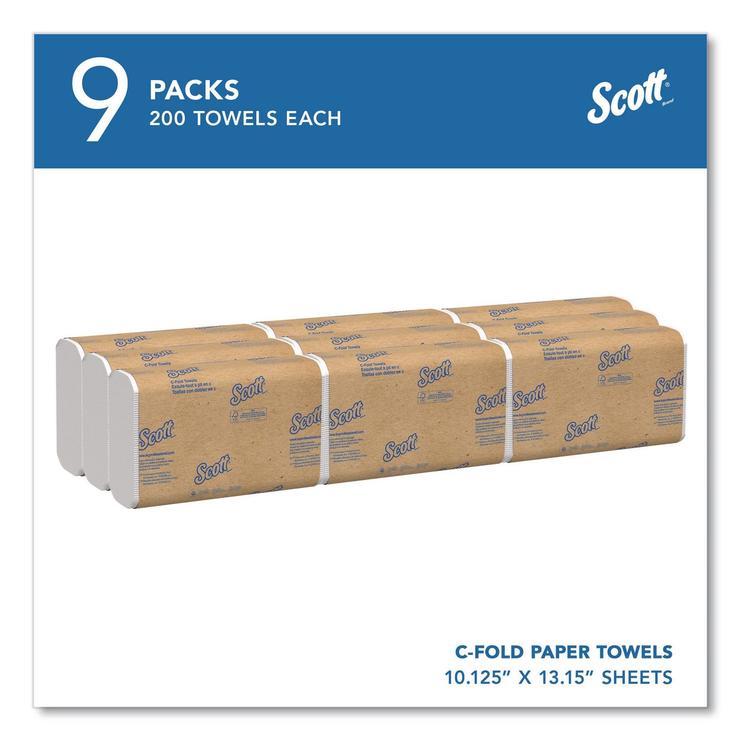 Essential C-Fold Towels for Business, Convenience Pack, 1-Ply, 10.13 x 13.15, White, 200/Pack, 9 Packs/Carton