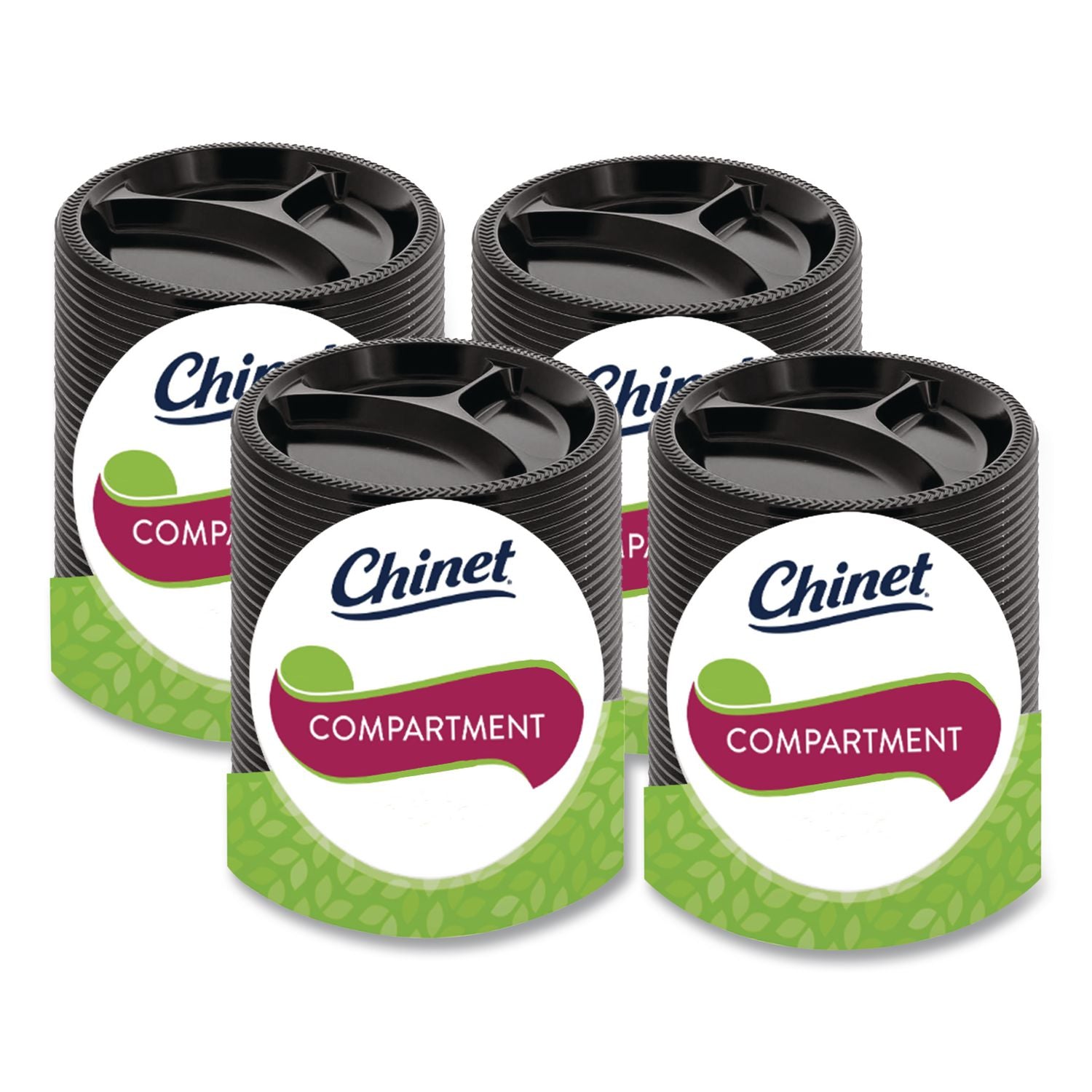 Heavyweight Plastic 3-Compartment Plates, 10.25" dia, Black, 125/Pack 4 Packs/Carton