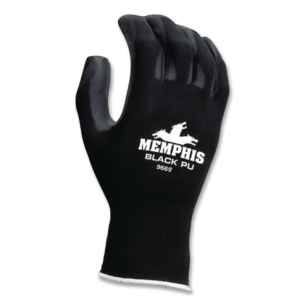 Economy PU Coated Work Gloves, Black, Large, Dozen