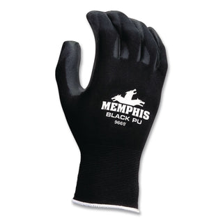 Economy PU Coated Work Gloves, Black, Large, Dozen