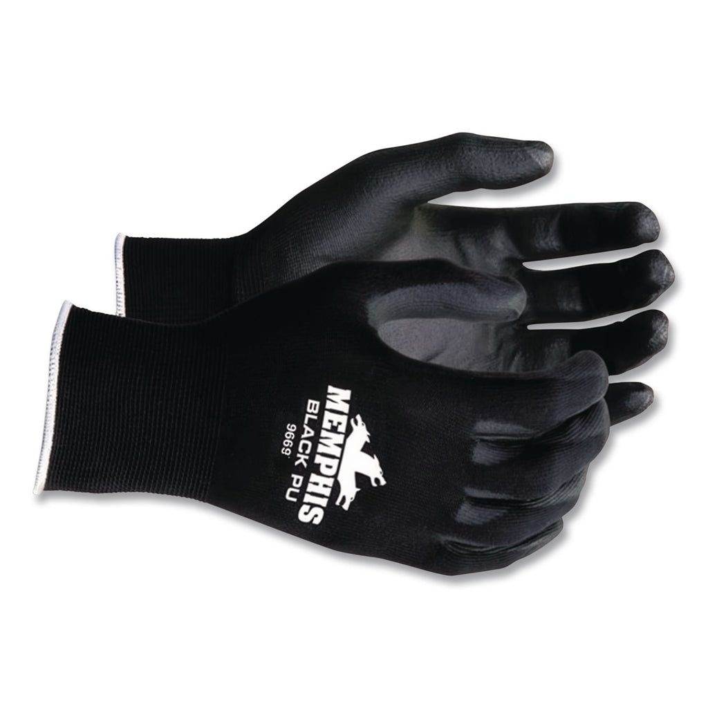 Economy PU Coated Work Gloves, Black, Small, Dozen