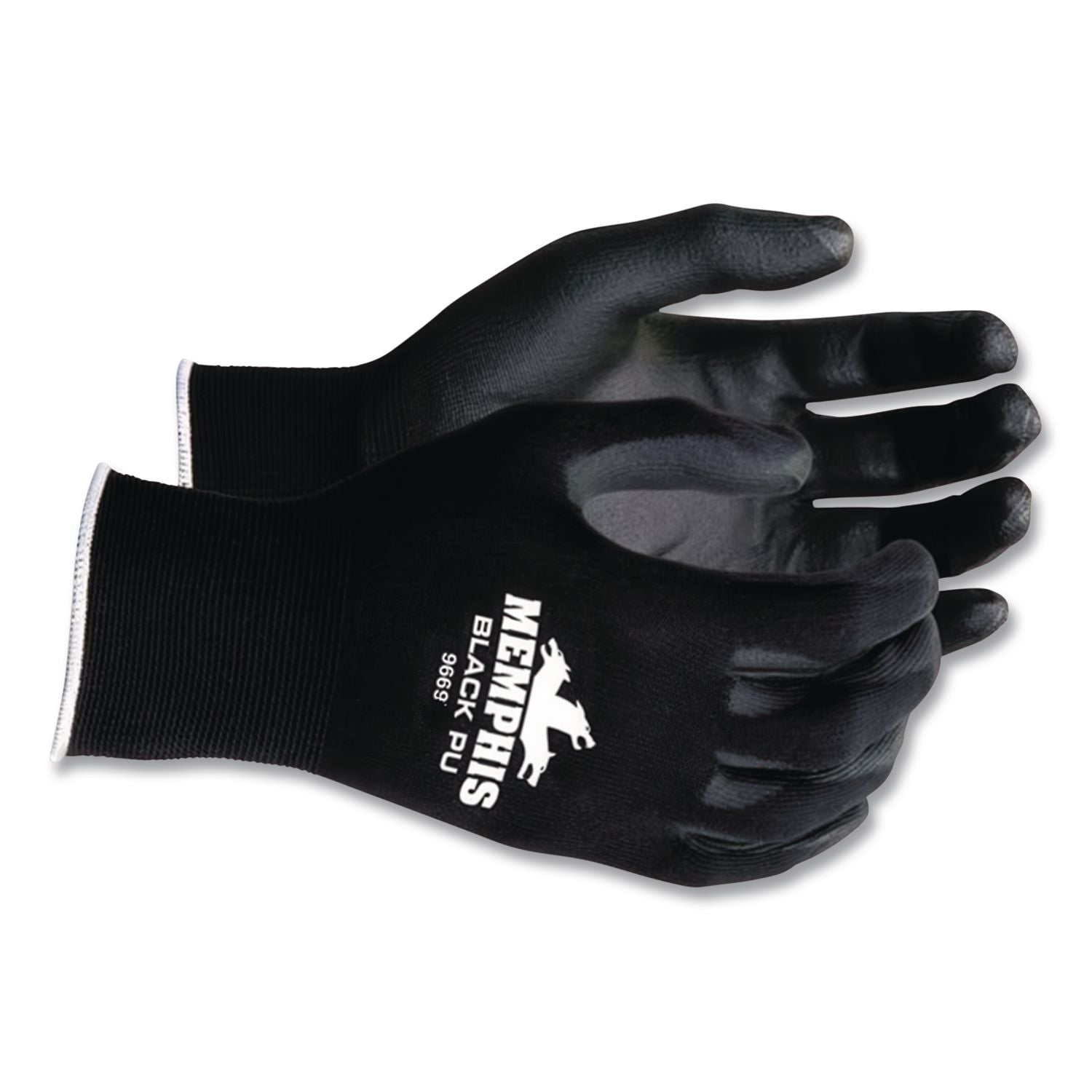 Economy PU Coated Work Gloves, Black, X-Small, Dozen