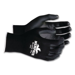 Economy PU Coated Work Gloves, Black, X-Small, Dozen