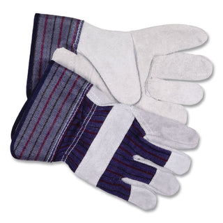 Split Leather Palm Gloves, Large, Gray, Pair