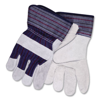 Split Leather Palm Gloves, Large, Gray, Pair