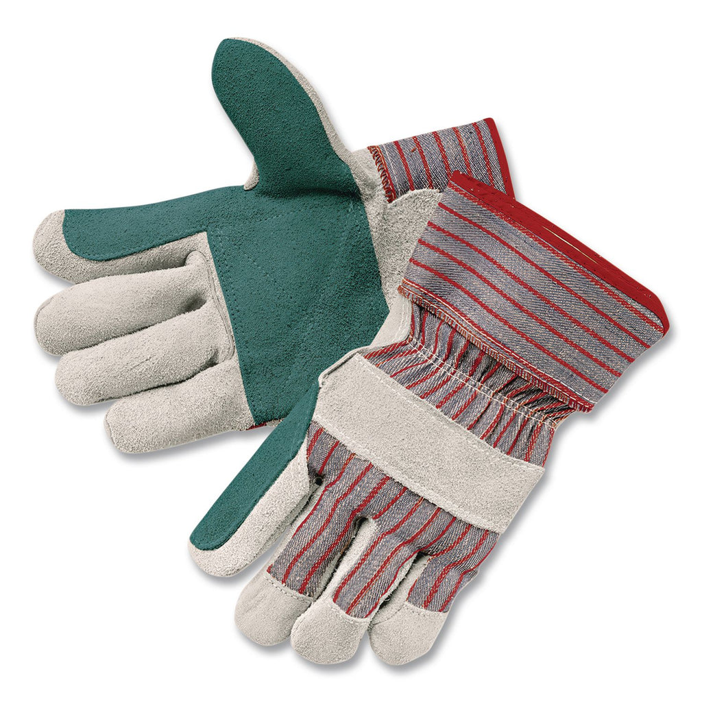 Men's Economy Leather Palm Gloves, White/Red, Large, 12 Pairs