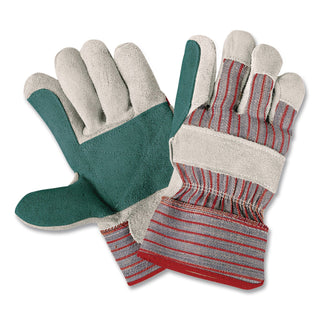 Men's Economy Leather Palm Gloves, White/Red, Large, 12 Pairs