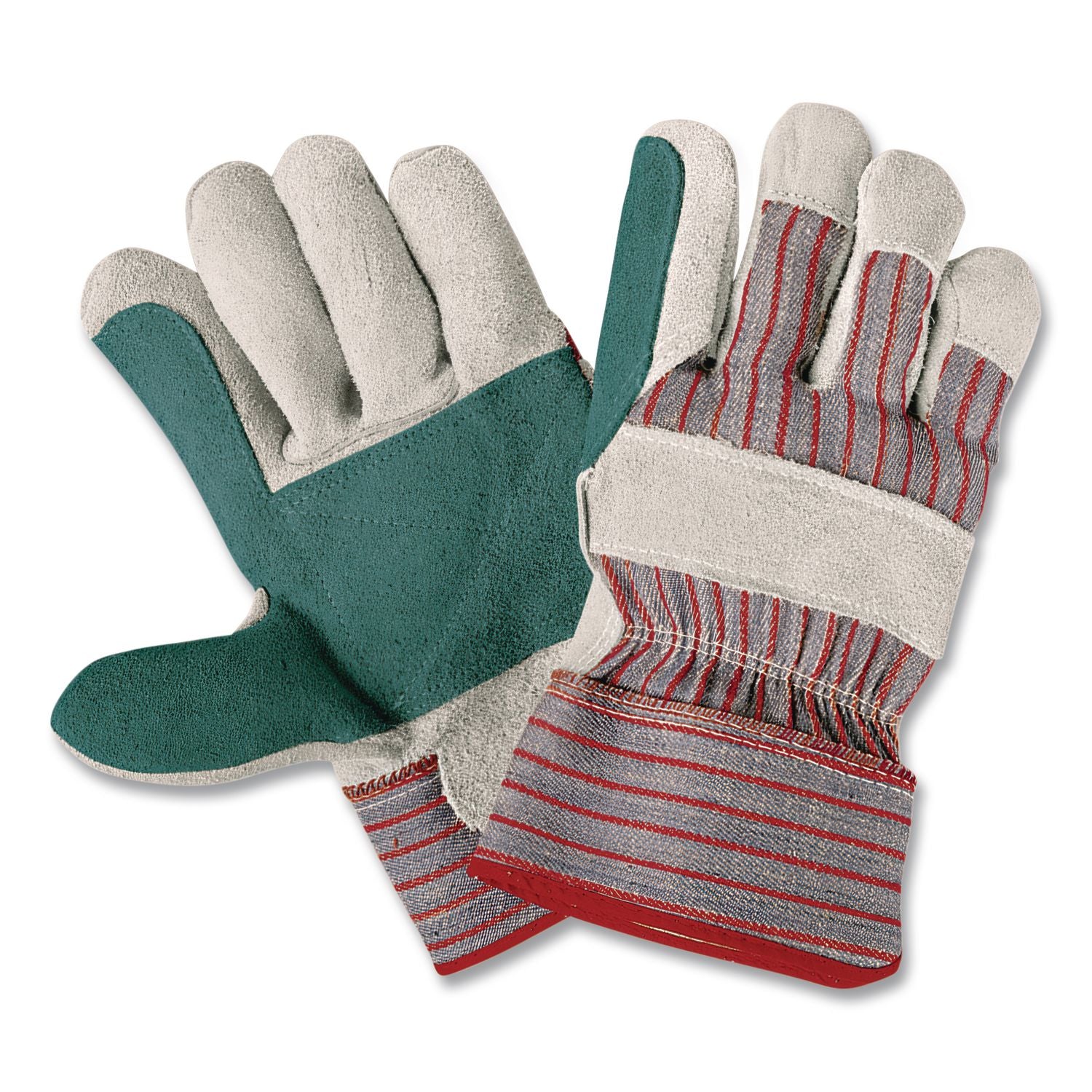 Men's Economy Leather Palm Gloves, White/Red, Large, 12 Pairs