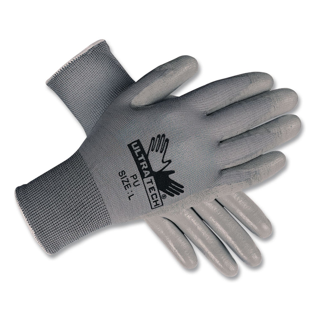 Ultra Tech TaCartonile Dexterity Work Gloves, White/Gray, Large, 12 Pairs