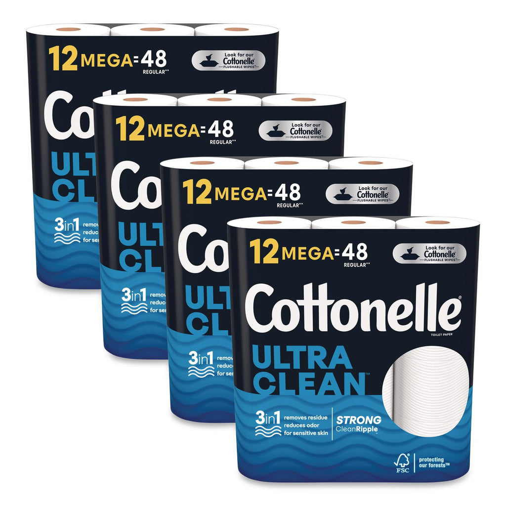 Ultra CleanCare Toilet Paper, Strong Tissue, Mega Rolls, Septic Safe, 1-Ply, White, 284/Roll, 12 Rolls/Pack, 48 Rolls/Carton