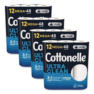 Ultra CleanCare Toilet Paper, Strong Tissue, Mega Rolls, Septic Safe, 1-Ply, White, 284/Roll, 12 Rolls/Pack, 48 Rolls/Carton