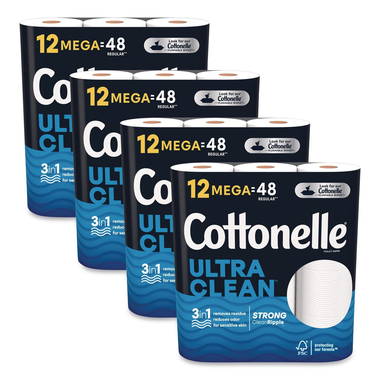 Ultra CleanCare Toilet Paper, Strong Tissue, Mega Rolls, Septic Safe, 1-Ply, White, 284/Roll, 12 Rolls/Pack, 48 Rolls/Carton