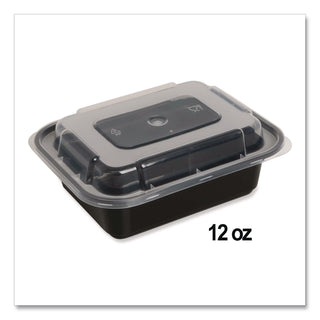 Microwavable Food Container with Lid, Rectangular, 12 oz, 5.78 x 4.52 x 2.24, Black/Clear, Plastic, 150/Carton