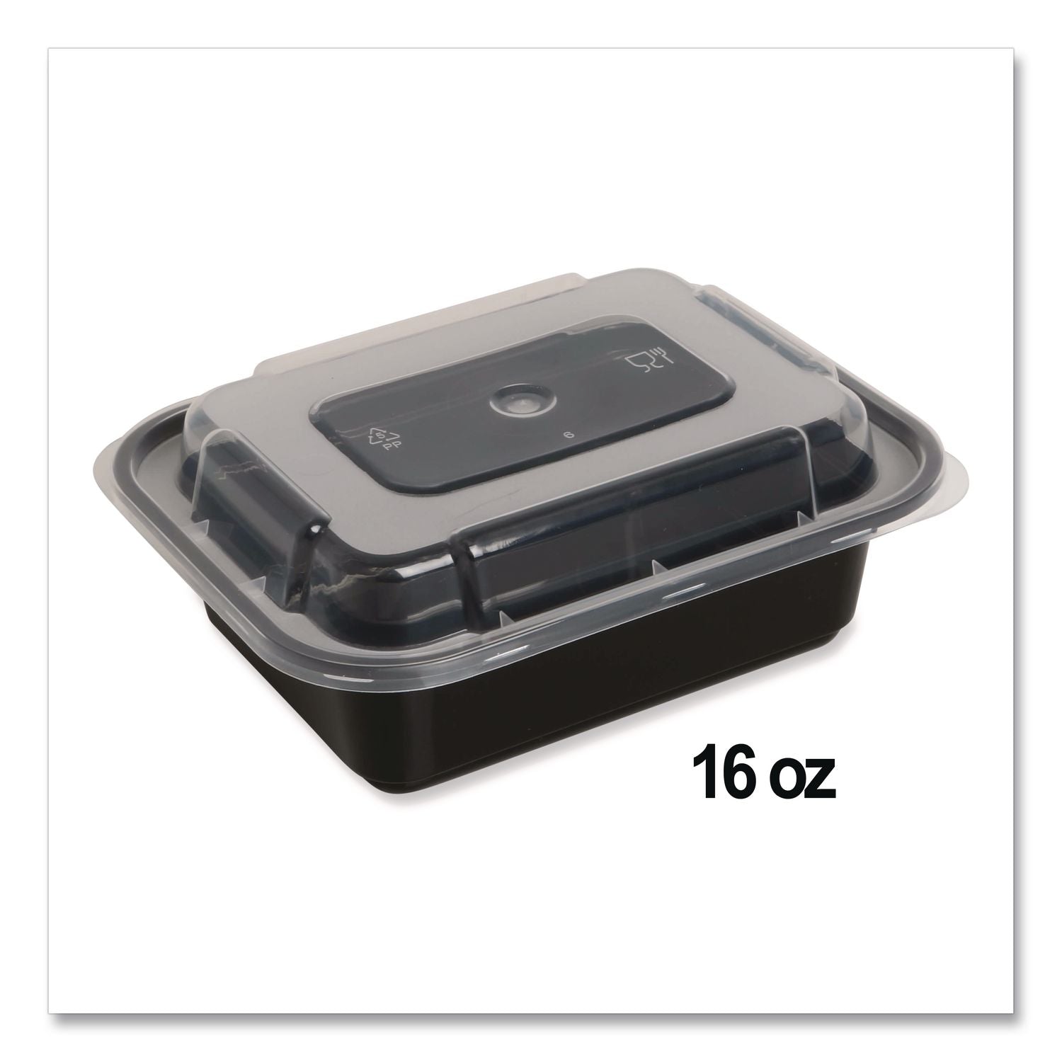 Microwavable Food Container with Lid, Rectangular, 16 oz, 7.48 x 5.03 x 2.04, Black/Clear, Plastic, 150/Carton