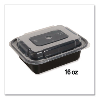 Microwavable Food Container with Lid, Round, 16 oz, 6.29 x 6.29 x 1.96, Black/Clear, Plastic, 150/Carton