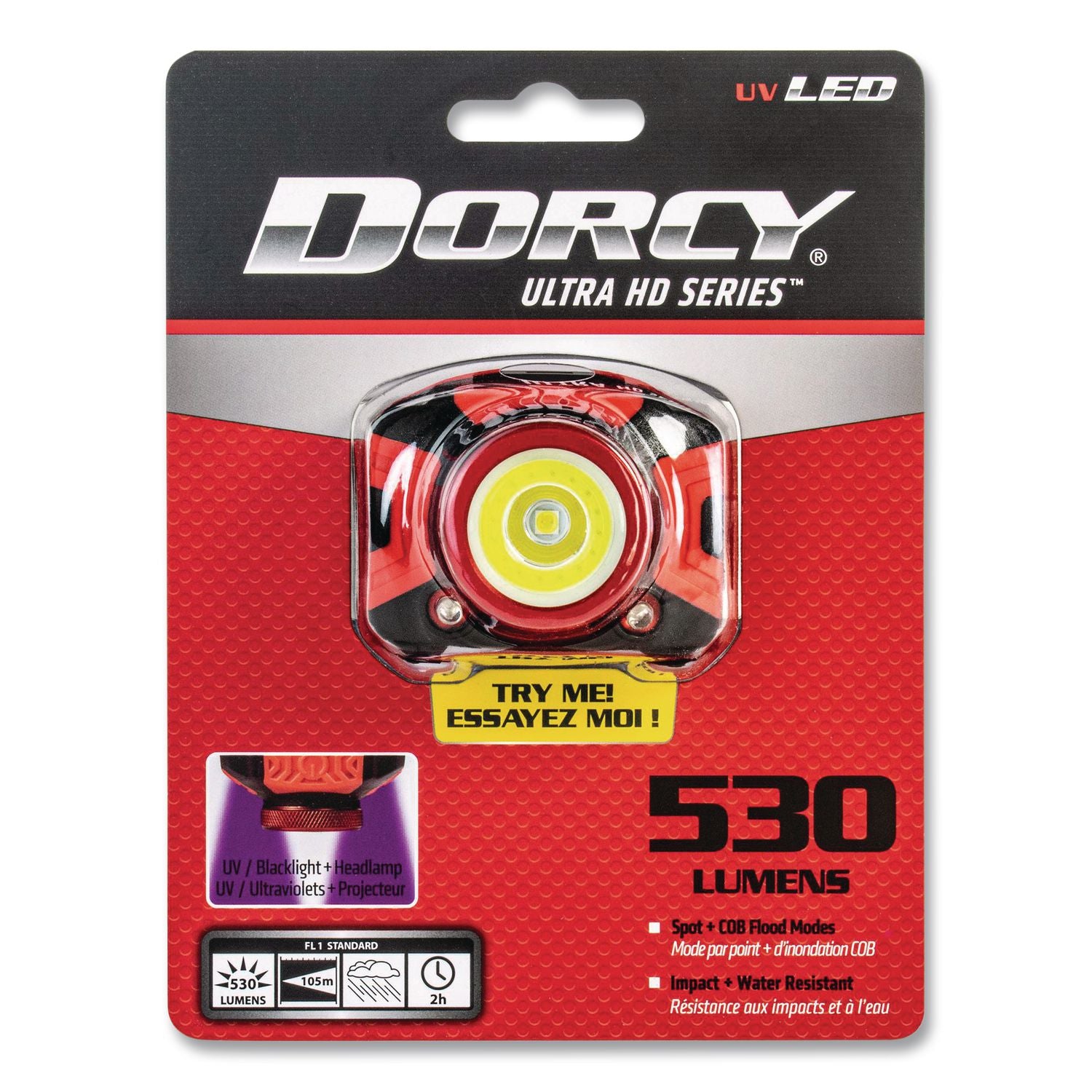 Dorcy Ultra HD 530 Lumen Headlamp - 530 lm LumenAAA - Battery - Water Resistant - Black, Red